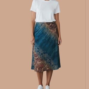 VTG BARANDA Fairycore Teal Paisley Chiffon Elastic Waist Longline Skirt